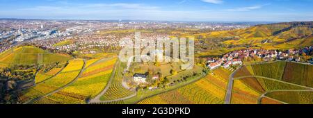 Stuttgart Grabkapelle grave chapel Württemberg Rotenberg vineyard aerial photo panoramic view autumn in Germany tourism Stock Photo