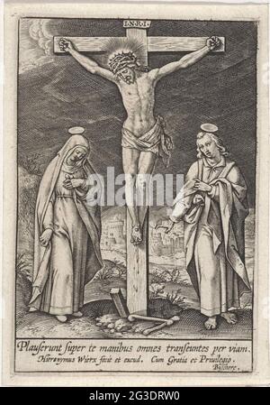Christ on the cross. Christ hangs on the cross. Mary and John are under ...