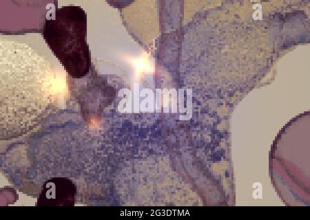 Vinatge shining abstract purple, blue and gold marble pattern with sparkles. Vector background in alcohol ink technique with glitter. Template for ban Stock Vector
