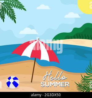hello summer flat design, beauty beach design illustration template Stock Vector