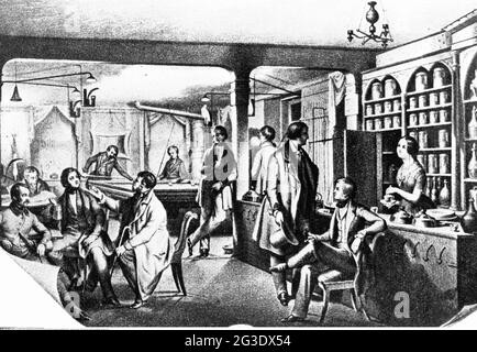 gastronomy, cafes, Cafe Josty, Berlin, interior view, lithograph, Germany, 1845, ARTIST'S COPYRIGHT HAS NOT TO BE CLEARED Stock Photo