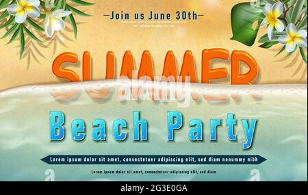Vector summer sunscreen protection banner with sand with sunbeams and tropical leaves and waves of the ocean. Stock Vector