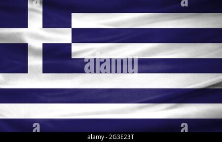 Realistic flag of Greece on the wavy surface of fabric Stock Photo