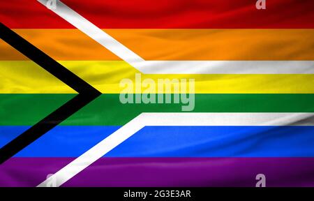 Realistic flag of Gay pride Flag of South Africa on the wavy surface of ...