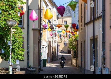 Colorful lampignons in Rue du St Esprit, Luxembourg