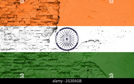 India flag is painted onto an old brick wall Stock Photo - Alamy