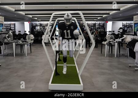 A general view of the interior of the Raider Image team store at Allegiant Stadium, Sunday March 7, 2021, in Las Vegas. The stadium is the home of the Stock Photo