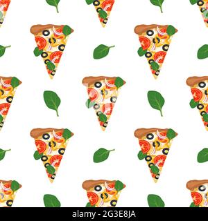 Bright seamless pattern with slices of pizza Stock Vector