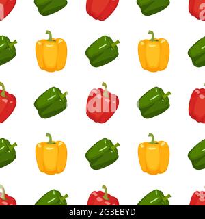 Seamless pattern with red, yellow and green peppers Stock Vector
