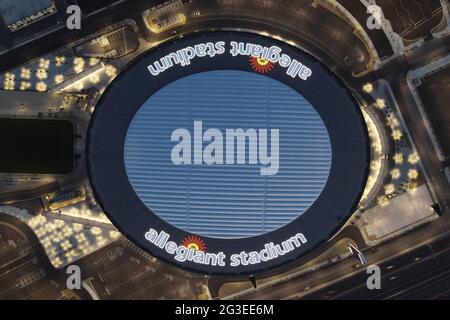 An aerial view of Allegiant Stadium, Monday, March 8, 2021, in Las Vegas. The stadium is the home of the Las Vegas Raiders and the UNLV Rebels. Stock Photo