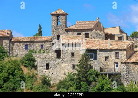 FRANCE. DROME (26) POET SIGILLAT VILLAGE AND BELL TOWER OF THE CHURCH Stock Photo