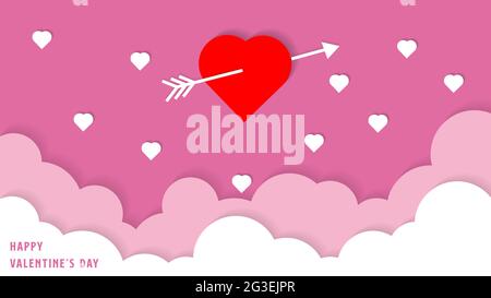 love arrow Valentines day of paper art design with clouds, paper cut style vector pastel line background illustration Stock Vector