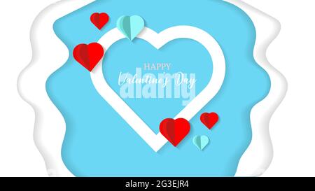simple beauty love valentine day blue background isolated with paper craft style Stock Vector