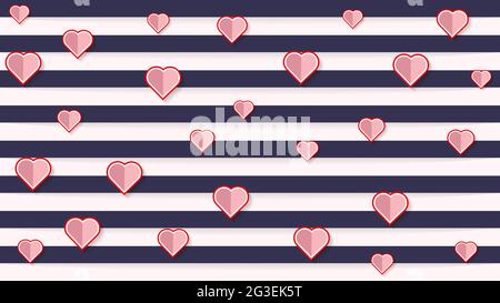 Beauty Valentines day of paper cut design with heart and purple lines, paper cut style vector pastel line background illustration Stock Vector