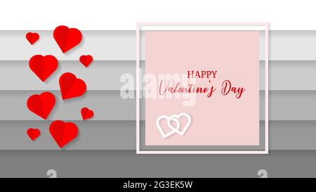 Valentine's day concept background Vector illustration. paper art hearts with white square frame.valentine sale banner or greeting card Stock Vector