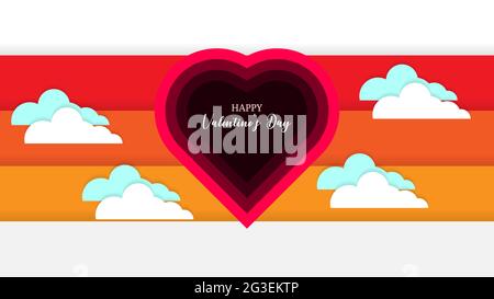 Lovely valentine day in sunset background with paper craft vector illustration Stock Vector
