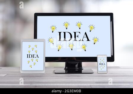 Idea concept shown on different information technology devices Stock Photo