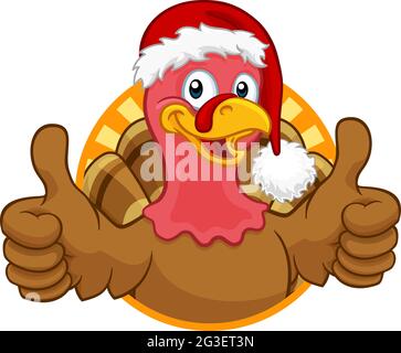 Turkey In Santa Hat Christmas Thanksgiving Cartoon Stock Vector