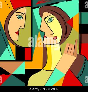 Colorful background, cubism art style,abstract portrait Stock Vector