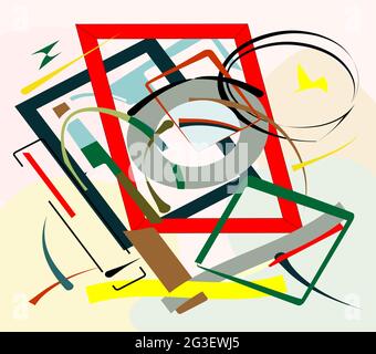 abstract composition , fancy   colorful shapes , green , red , on beige background Stock Vector