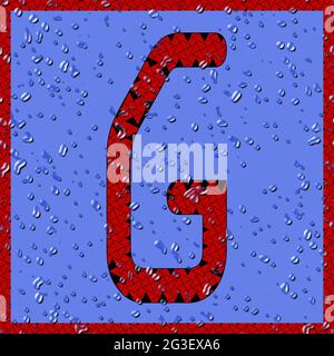 graphic with the OCR uppercase character G as red monogram with blue water drops Stock Photo