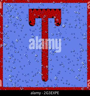 graphic with the OCR uppercase character T as red monogram with blue water drops Stock Photo