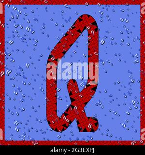 graphic with the OCR uppercase character Q as red monogram with blue water drops Stock Photo