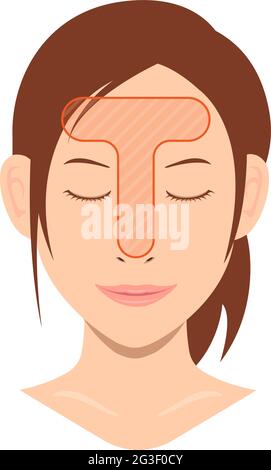 Vector illustration of T-zone of female face. Stock Vector