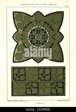 Suggestions in floral design, Victorian 19th Century, Red ivy pattern Stock Photo