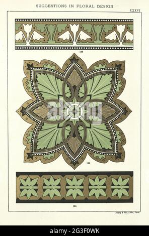 Vintage illustration of Suggestions in Floral design, Victorian 19th Century patterns Stock Photo