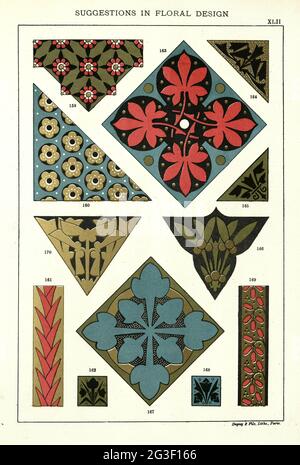 Suggestions in floral design, Victorian decorative design, flower patterns Stock Photo