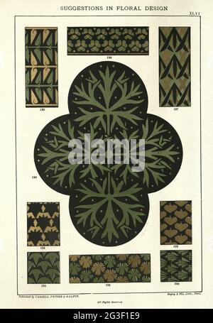 Suggestions in floral design, Victorian decorative arts, 19th Century, patterns Stock Photo