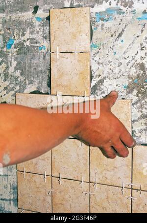 Installs ceramic  tiles Stock Photo