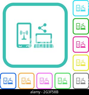 Share mobile internet vivid colored flat icons in curved borders on white background Stock Vector