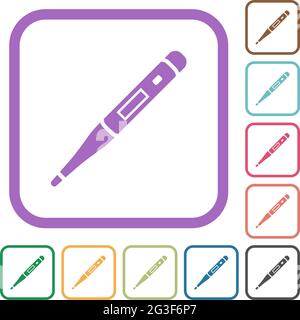 Digital thermometer simple icons in color rounded square frames on white background Stock Vector