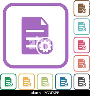 Document settings simple icons in color rounded square frames on white background Stock Vector