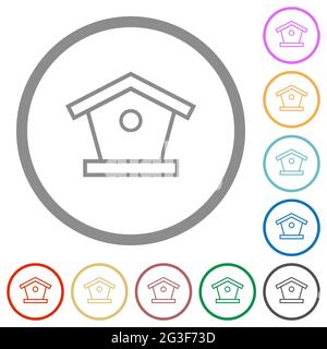Bird feeder flat color icons in round outlines on white background Stock Vector