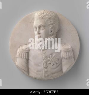 Medallion portrait of Prince Frederik Willem Karel (1797-1881). Marble relief with the portrait of Prince Frederik Willem Karel (1797-1881). The youngest son of King Willem I is three-quarters depicted. Stock Photo