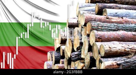 Timber on the background of the flag of Bulgaria, the concept of rising prices for wood Stock Photo