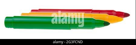 Bright Red Markers on White Background, Top View. School Stationery Stock  Photo - Image of object, drawing: 267768554