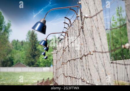 Barbed Wire in Dachau Concentration Camp Stock Photo
