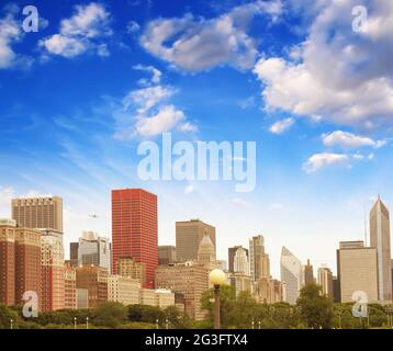 Chicago, Illinois. Beautiful city skyline at sunset Stock Photo