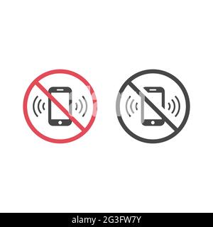 No phones ringing red prohibition sign. Do not use phone vector icon. Stock Vector