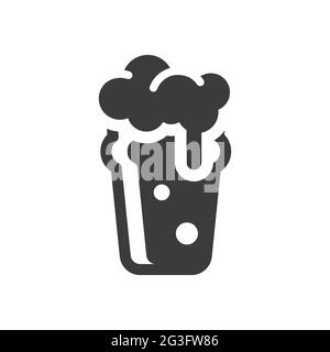 Nonic pint glass black vector icon. Cute beer glass symbol with foam and bubbles. Stock Vector