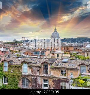 Wonderful view of Rome at sunset with St Peter Cathedral Stock Photo