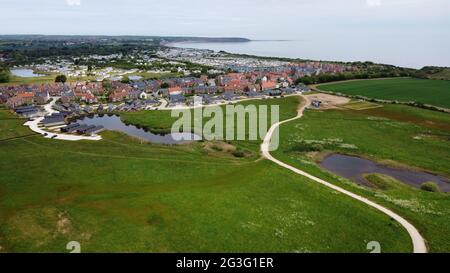 Aerial View of Primrose Valley Holiday Park and The Bay, Filey, North ...