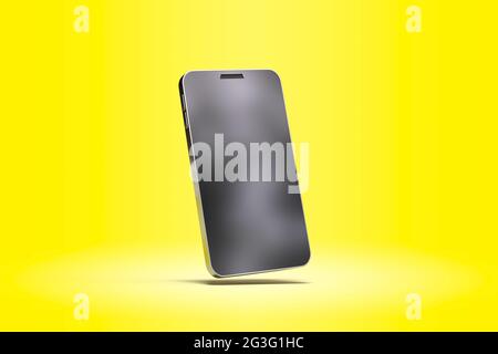 generic smartphone on yellow background - 3D rendering Stock Photo