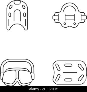 Swimming pool supplies linear icons set Stock Vector