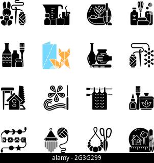 Trending hobbies black glyph icons set on white space Stock Vector