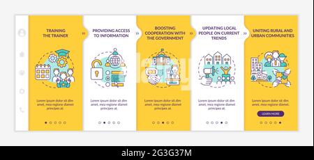 Social unit development steps onboarding vector template Stock Vector